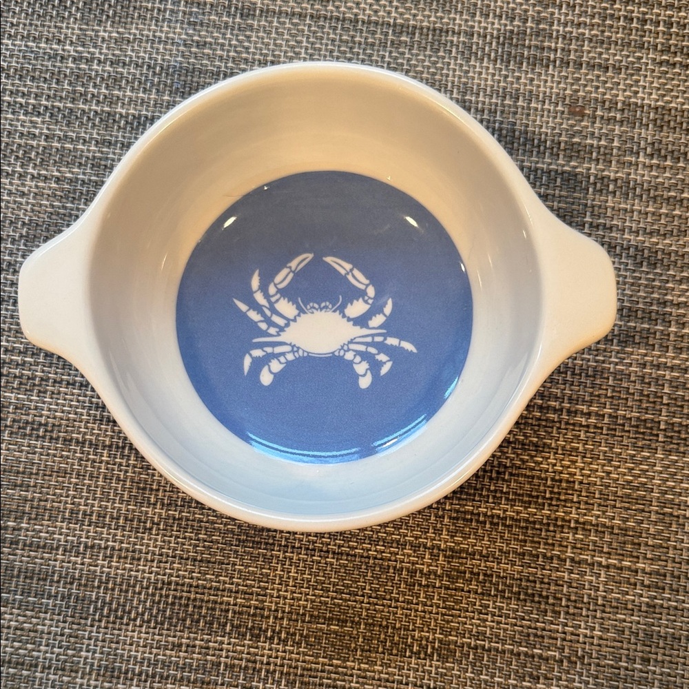 Set of 4 Gemware Coastal Blue Crab Design Tab Handle Crock Bowls.